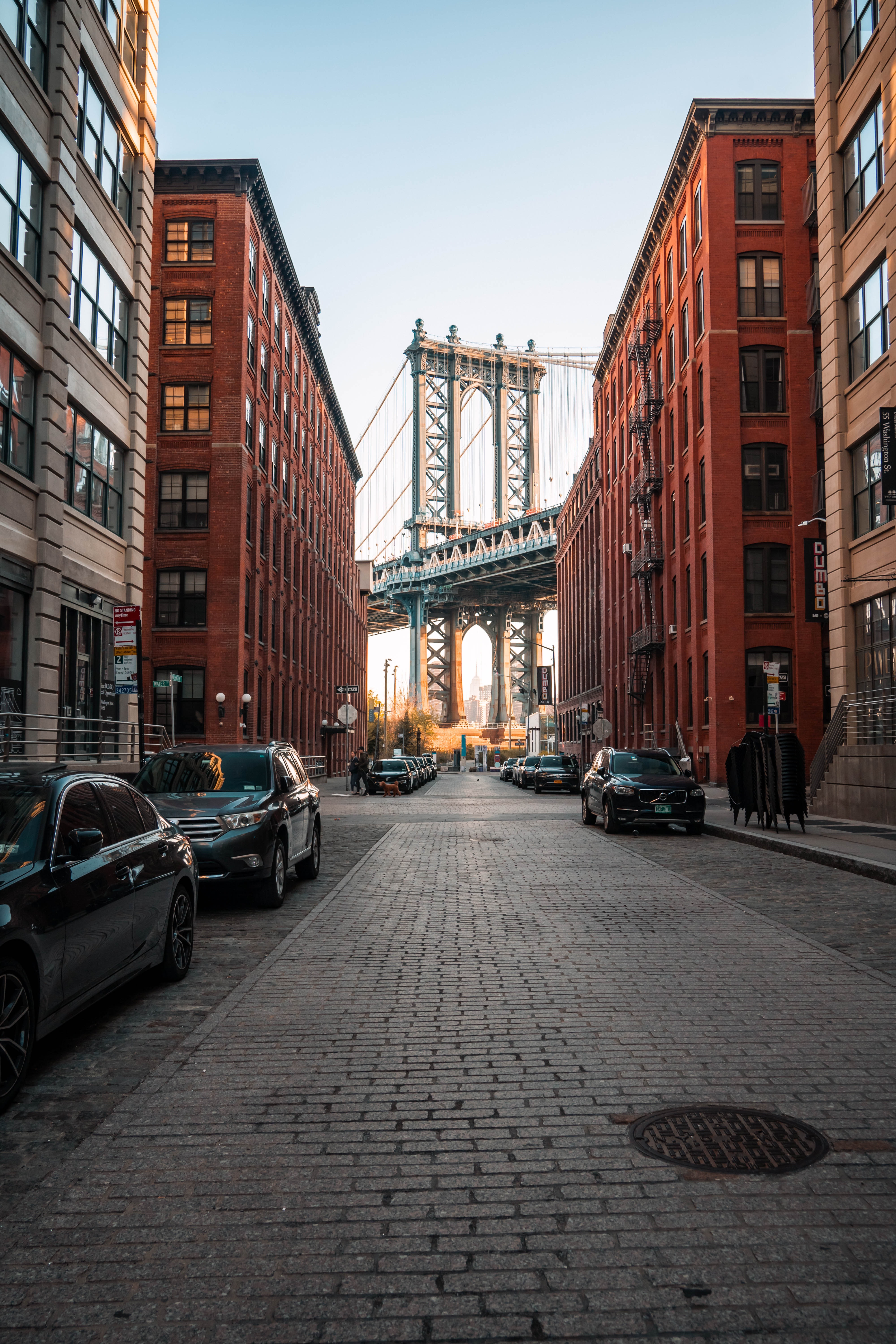 Washington Street in DUMBO, Brooklyn, looking toward the Manhattan Bridge